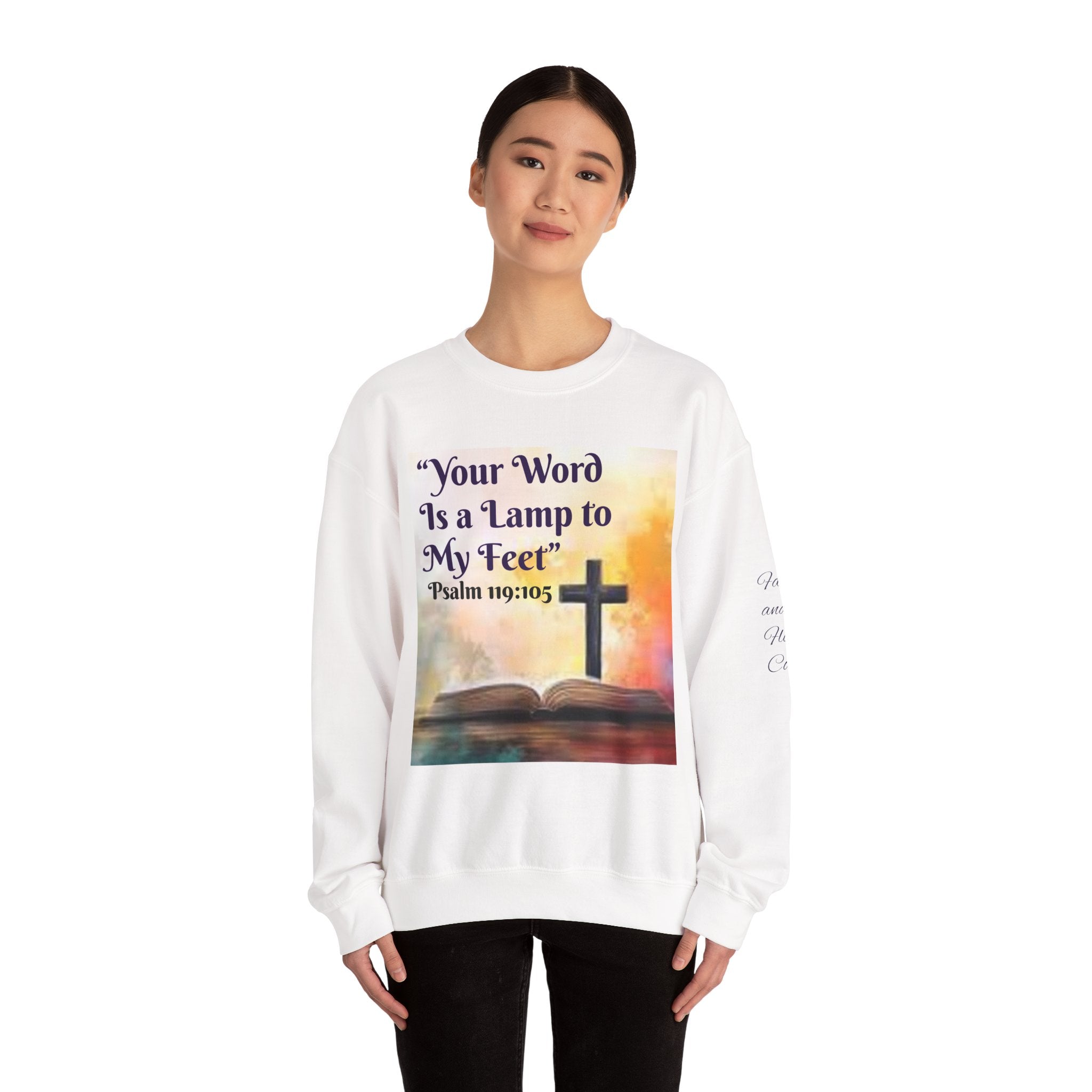 Christian Crewneck Sweatshirt — "Your Word Is a Lamp to My Feet" (Psalm 119:105)