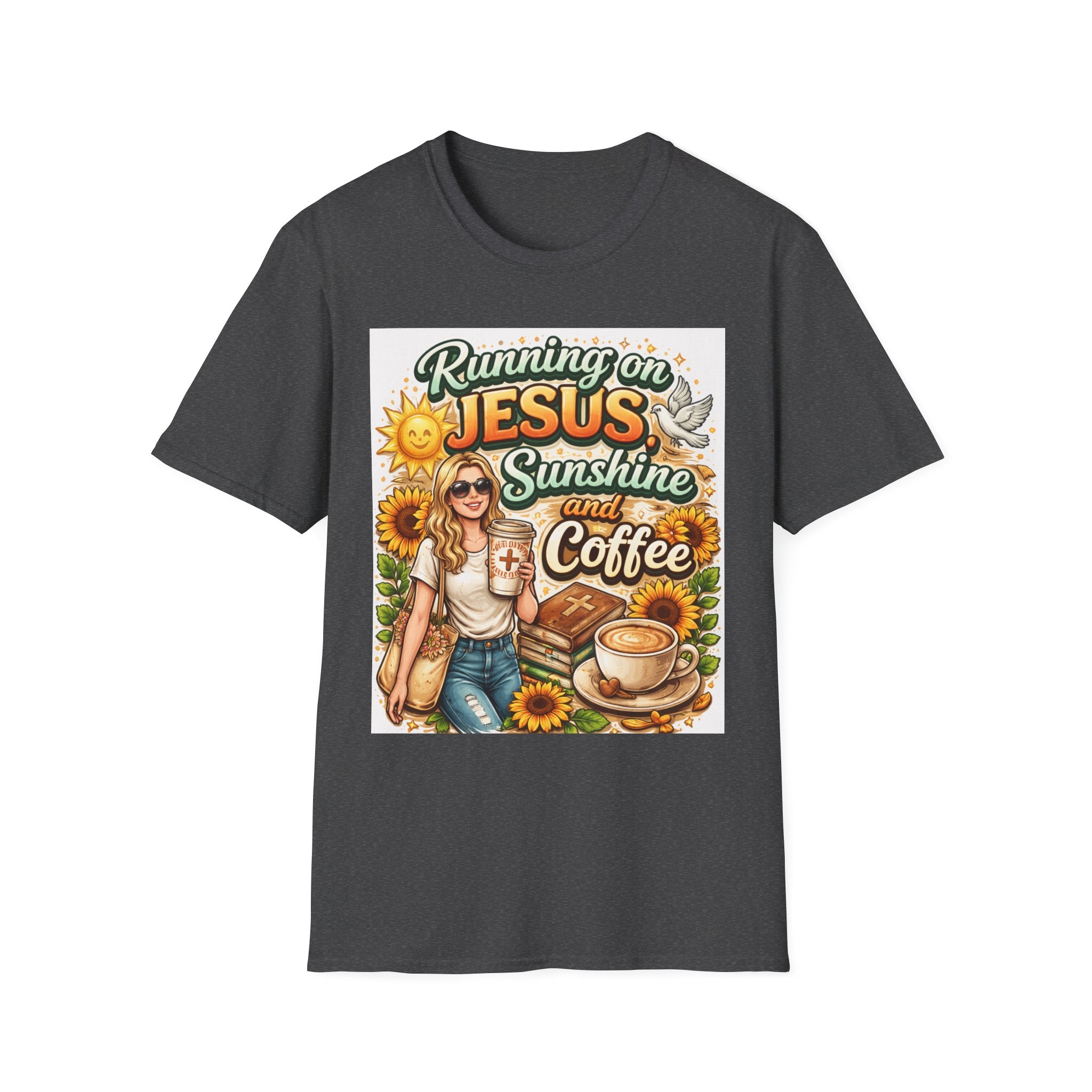 Jesus, Sunshine & Coffee T-Shirt, Faith-Based Sunflower Graphic Tee
