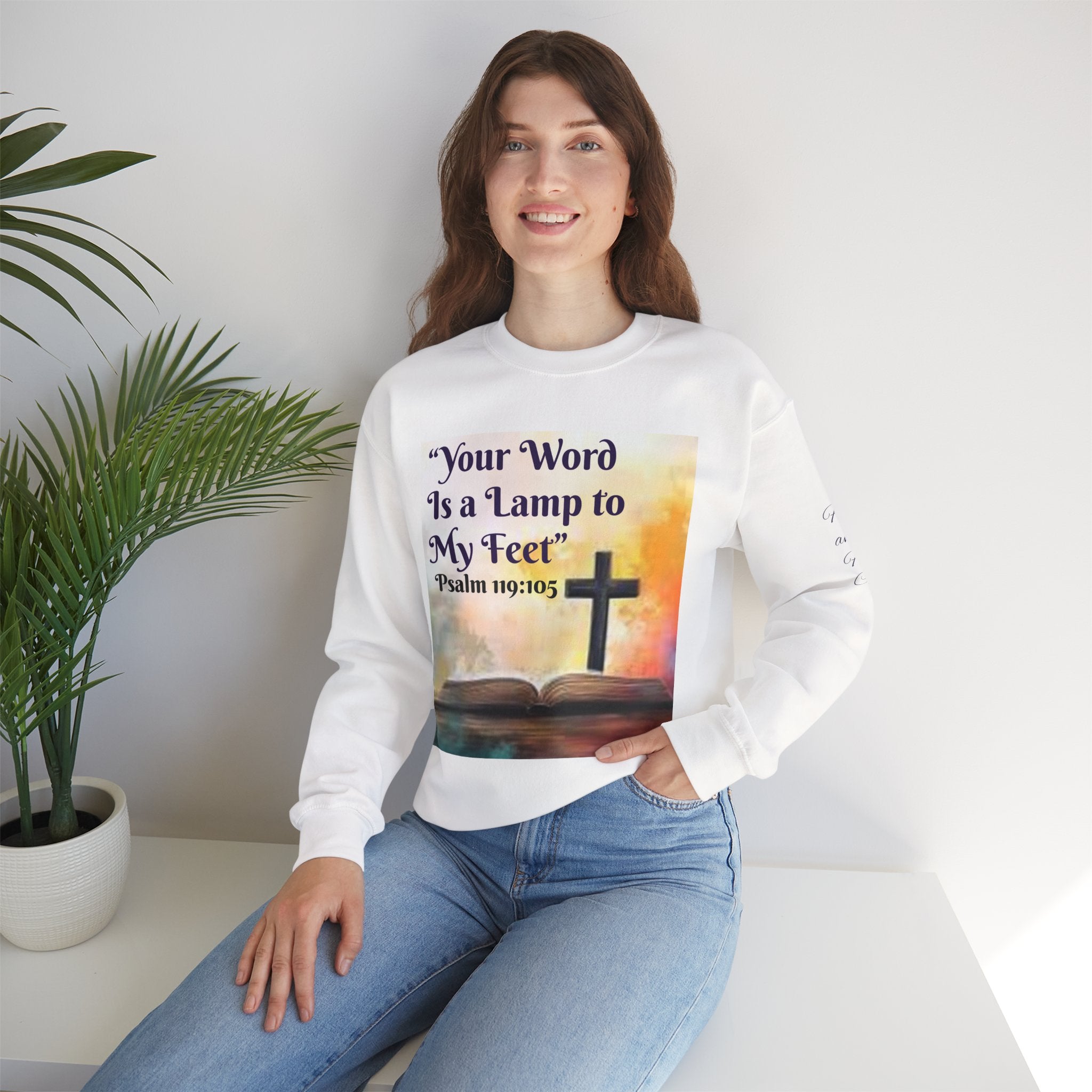 Christian Crewneck Sweatshirt — "Your Word Is a Lamp to My Feet" (Psalm 119:105)