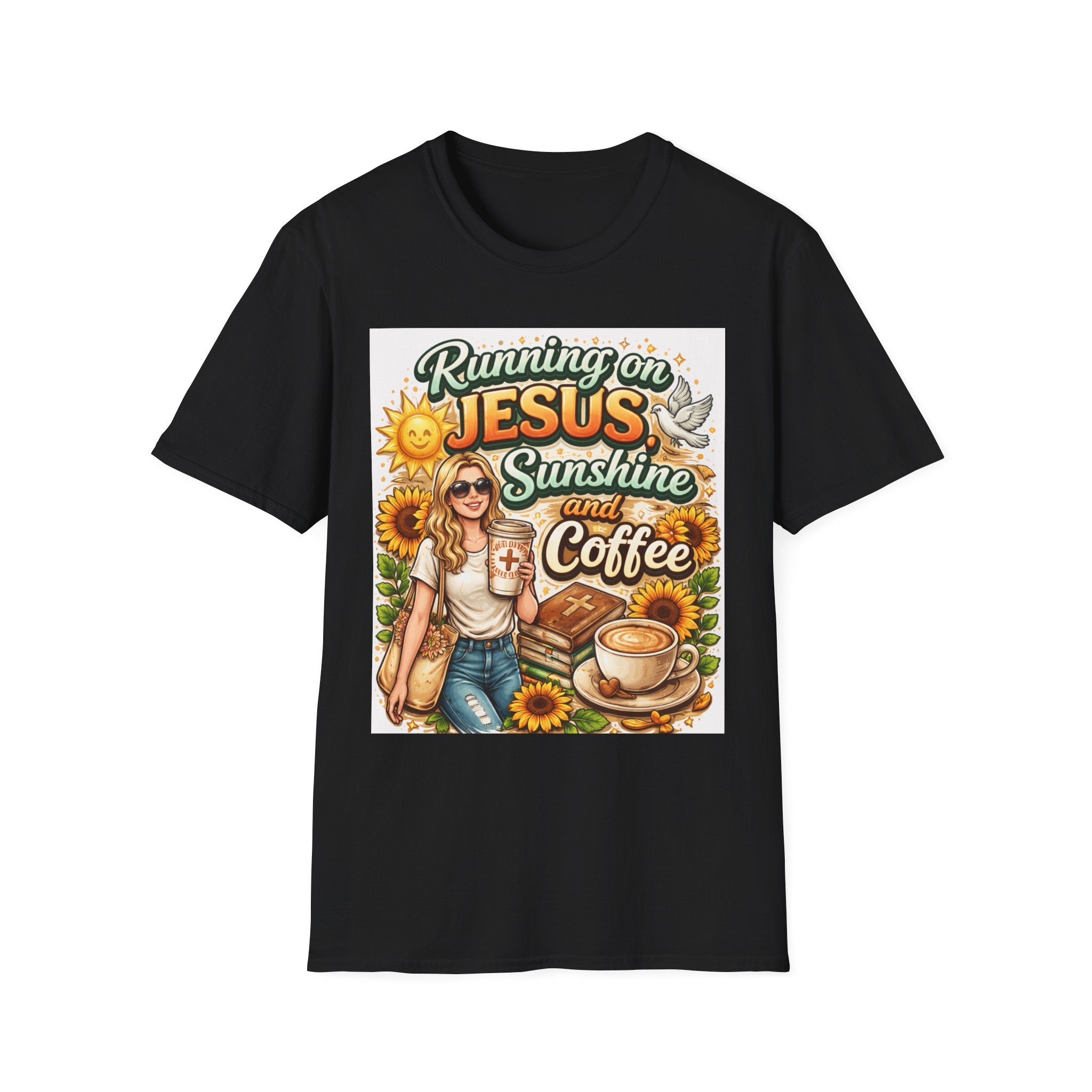 Jesus, Sunshine & Coffee T-Shirt, Faith-Based Sunflower Graphic Tee