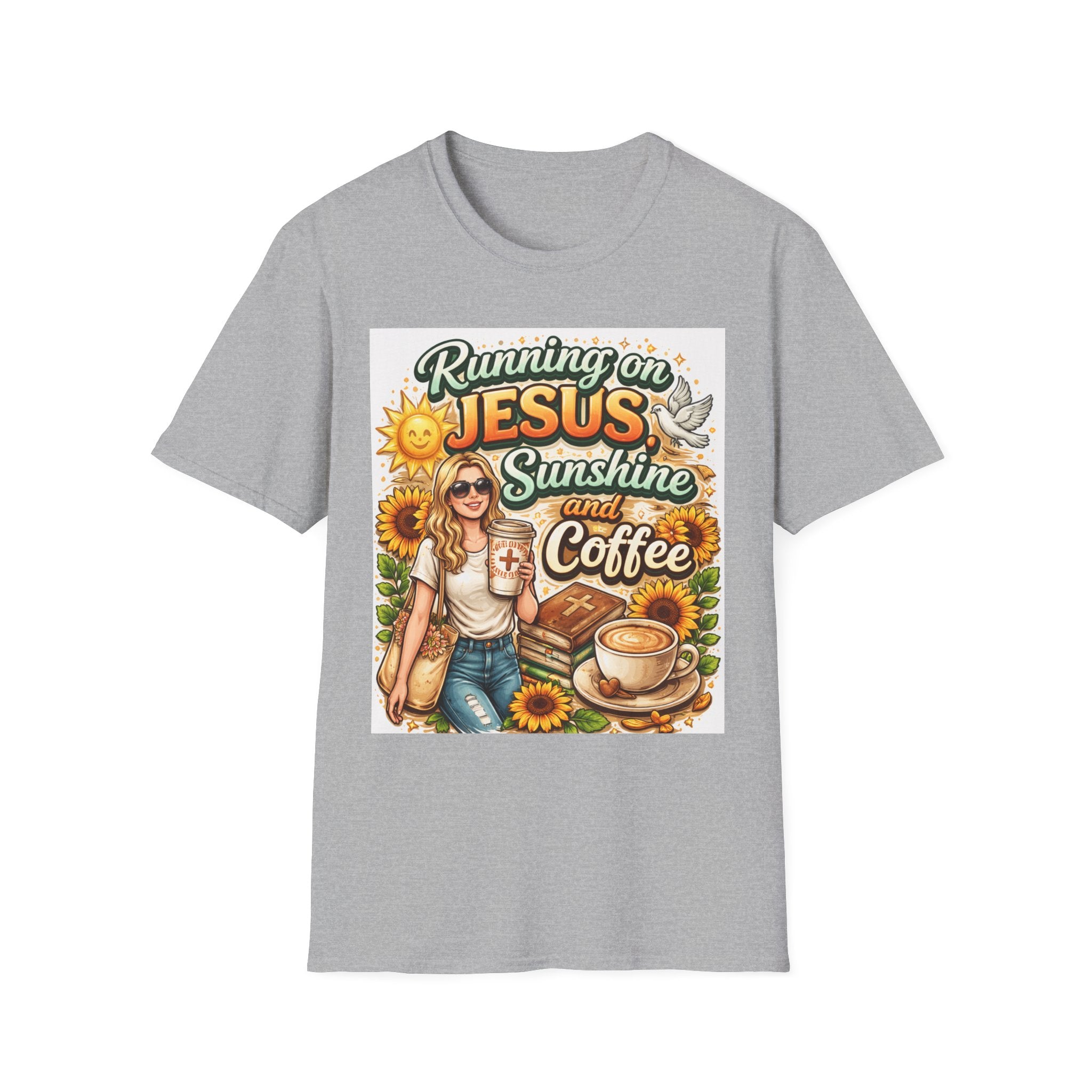 Jesus, Sunshine & Coffee T-Shirt, Faith-Based Sunflower Graphic Tee