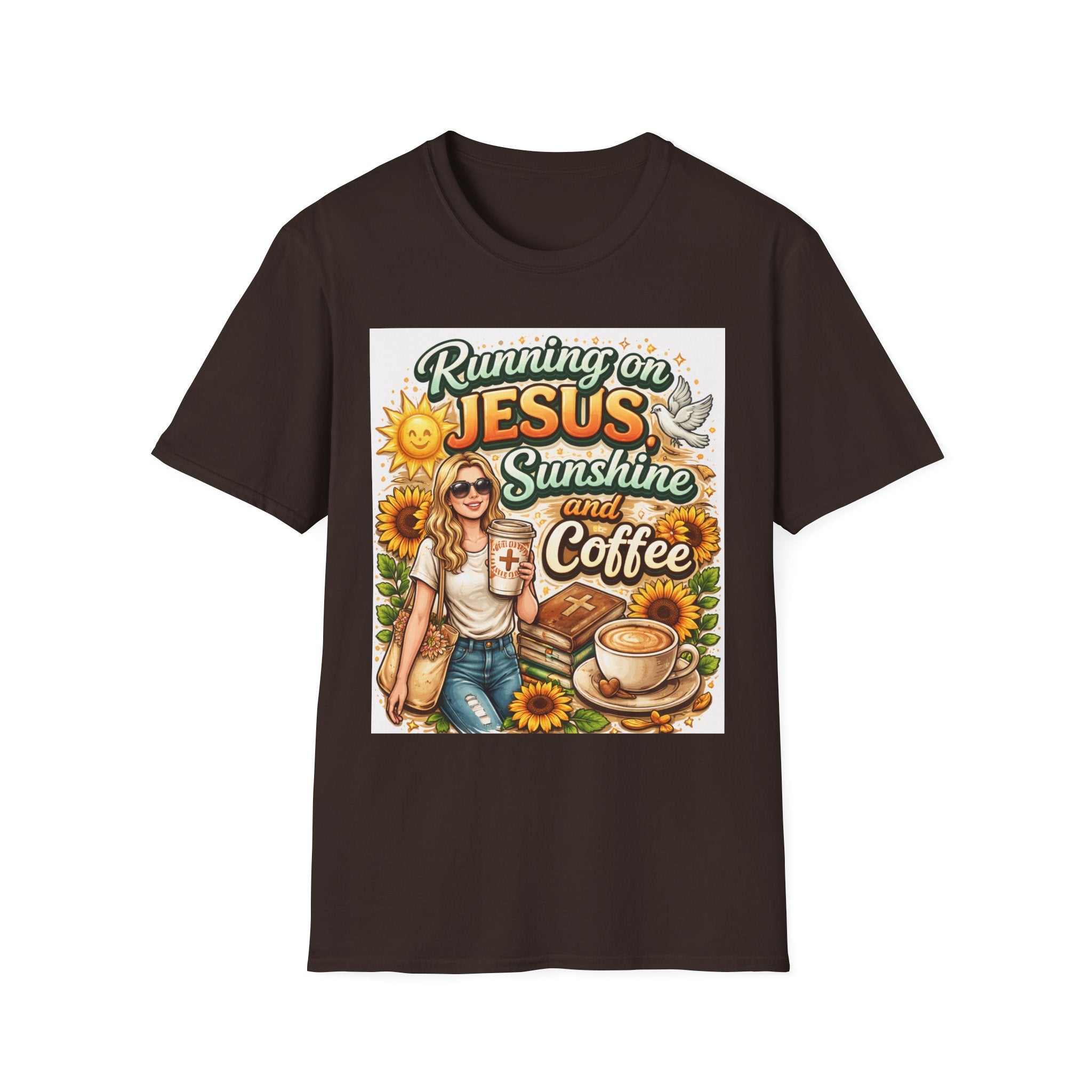 Jesus, Sunshine & Coffee T-Shirt, Faith-Based Sunflower Graphic Tee