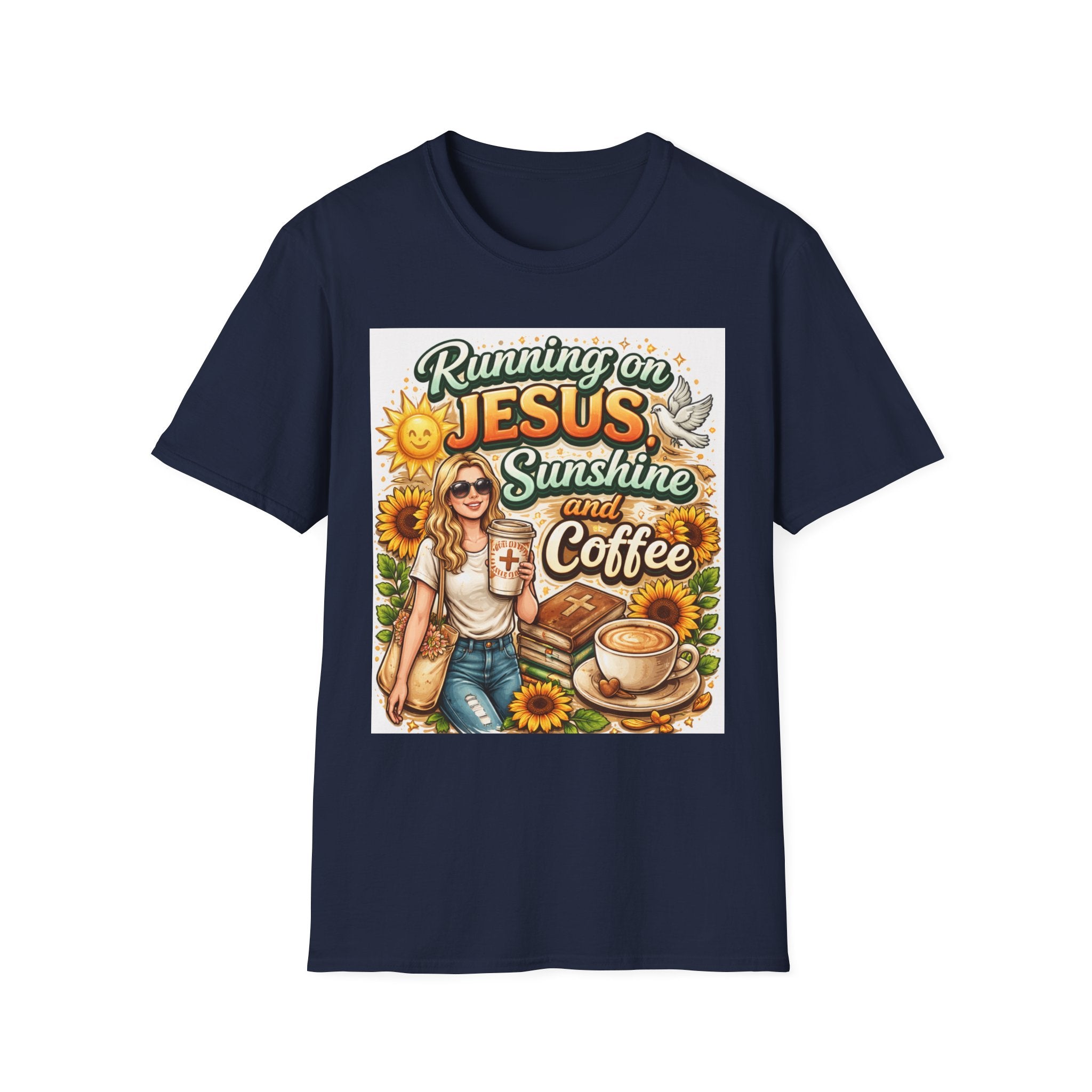 Jesus, Sunshine & Coffee T-Shirt, Faith-Based Sunflower Graphic Tee