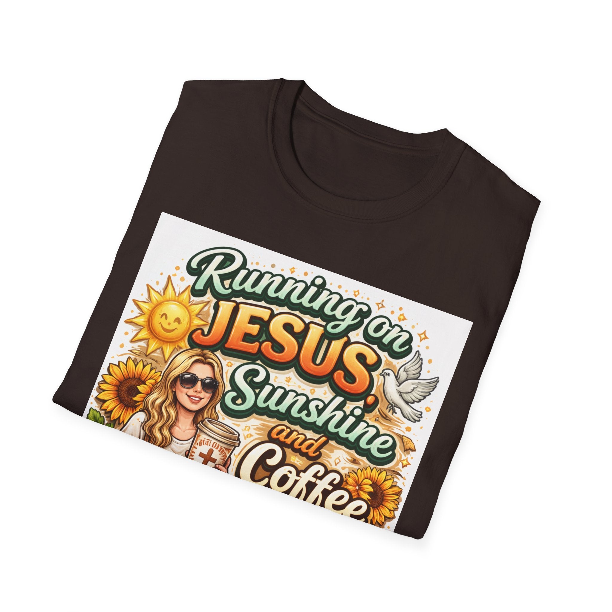 Jesus, Sunshine & Coffee T-Shirt, Faith-Based Sunflower Graphic Tee